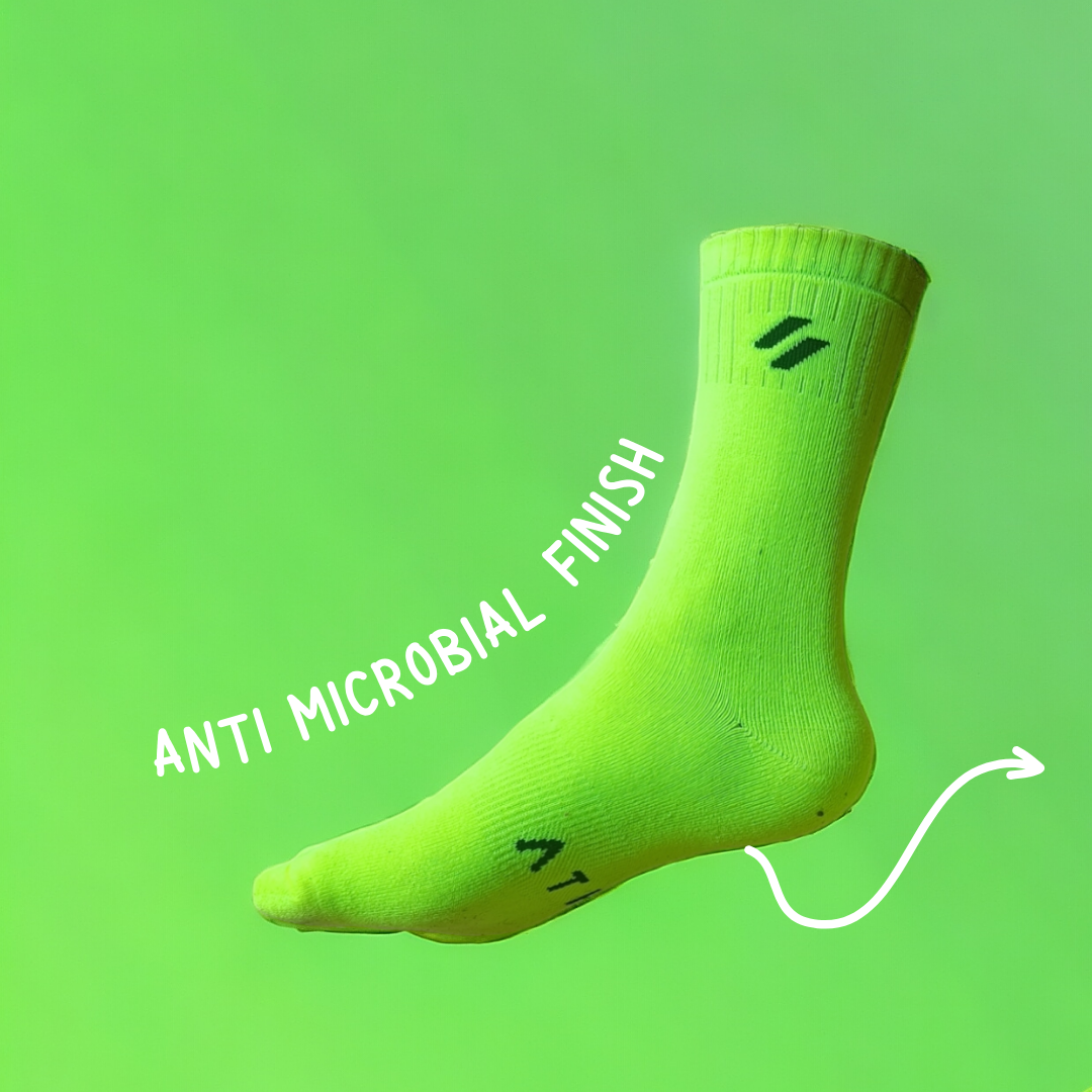 Neon greeen athl socks with anti microbial finish