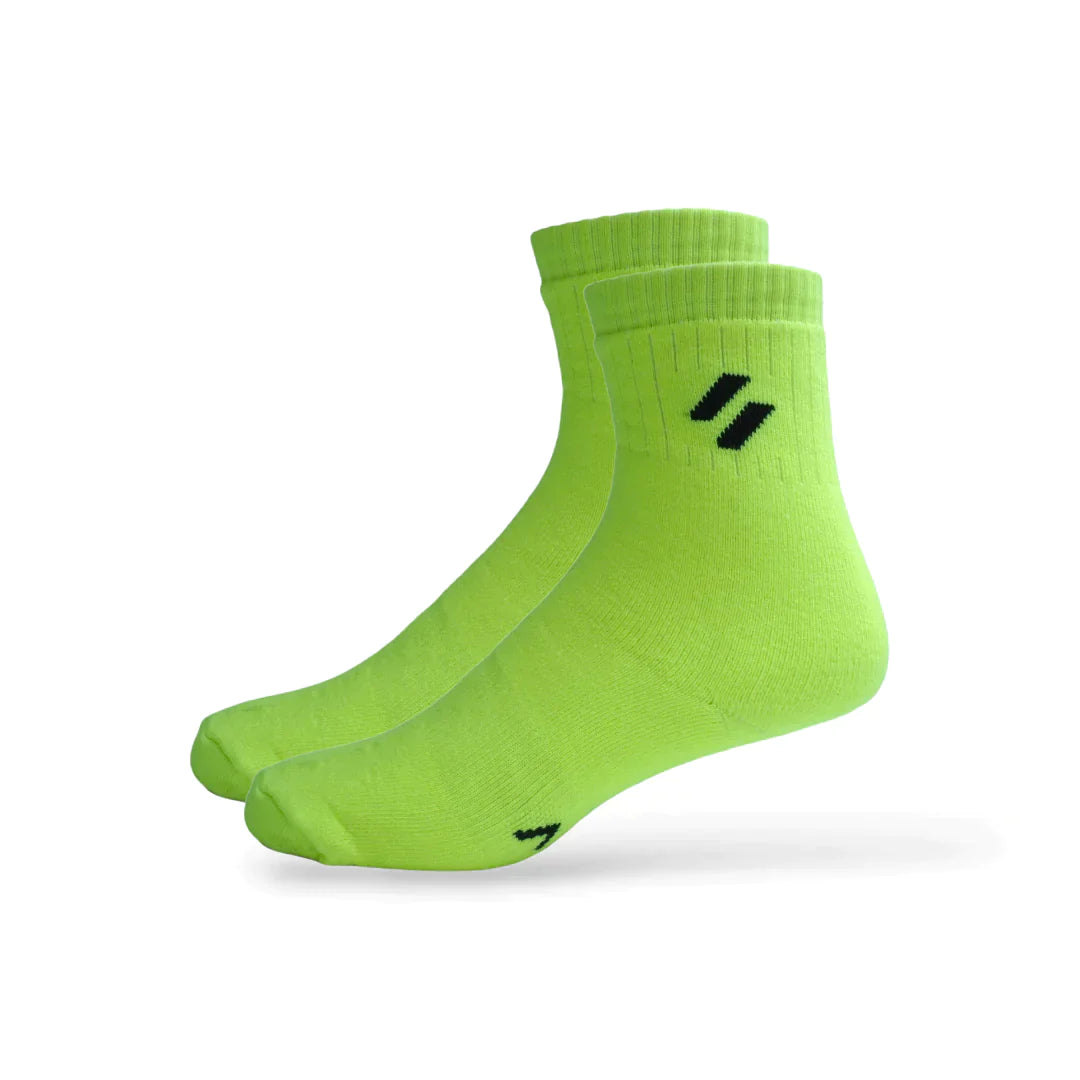Side view of ATHL women’s crew socks – 2-pack – featuring cushioned heel and ankle lock fit - Neon Green