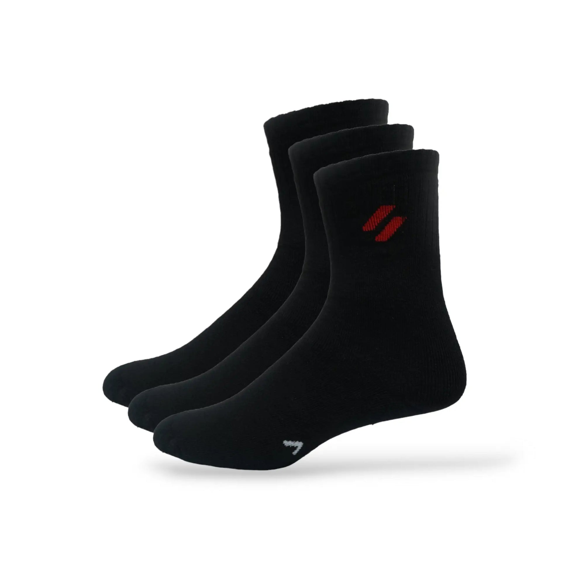 black Pack of 3 crew athletic socks – side profile with padded heel and seamless toe construction - ATHL