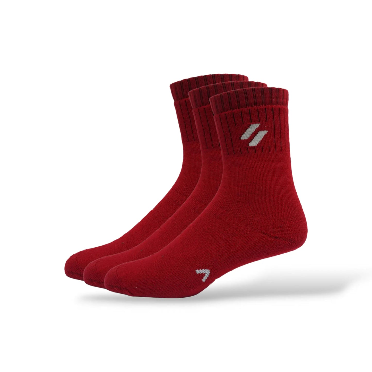 Red Side angle of 3-pair crew sports socks – cushioned sole and moisture-wicking cotton fabric - Side view