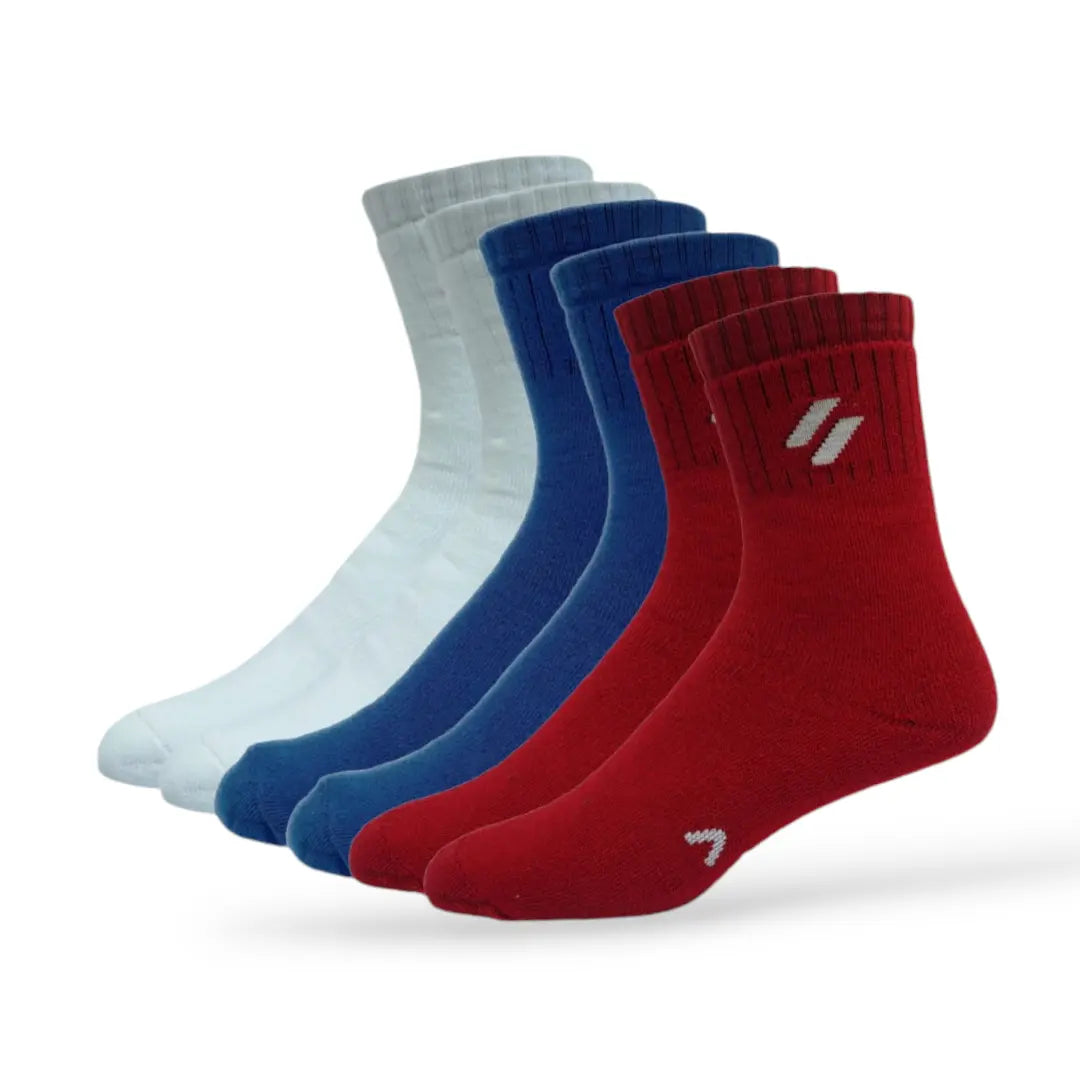 Pack of 6 white blue red Women’s gym socks – crew fit for performance
