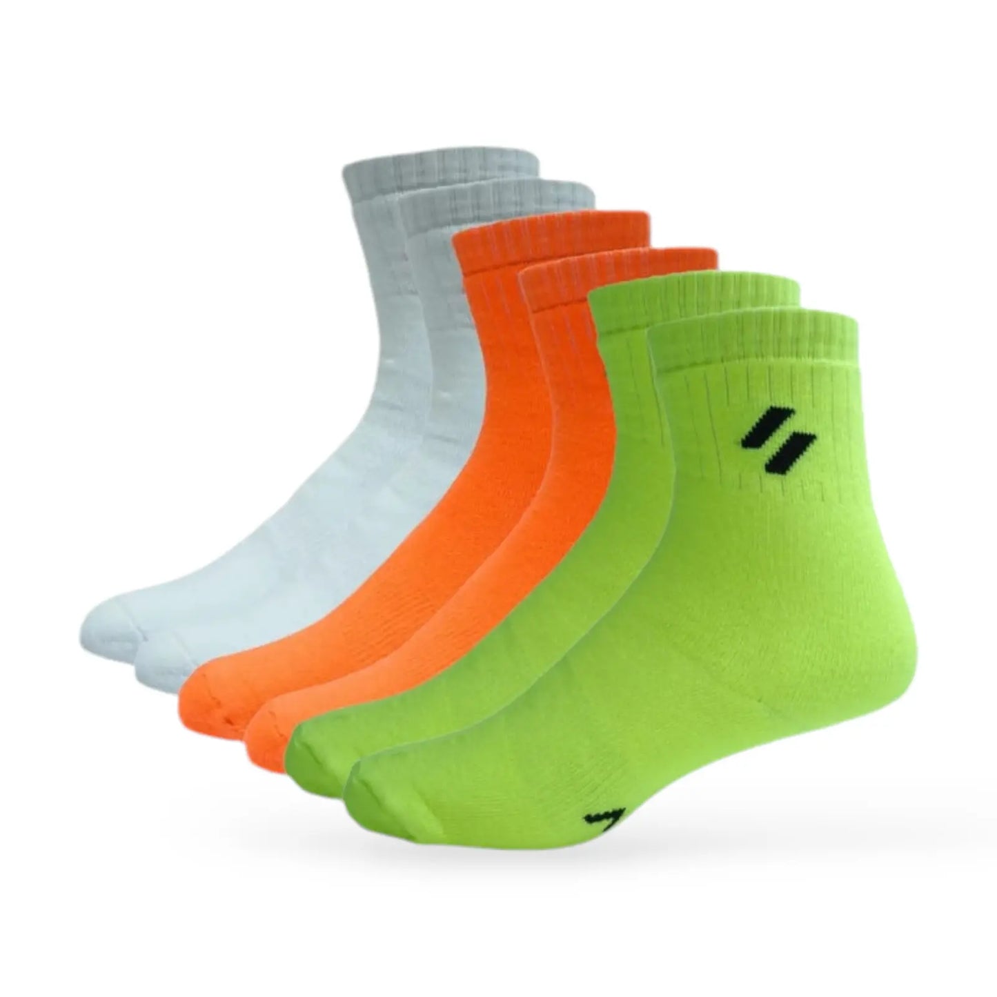 Pack of 6 white orange and green Women’s gym socks – crew fit for performance
