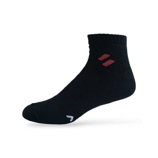 Side view of Black ATHL performance socks – breathable fabric with arch support
