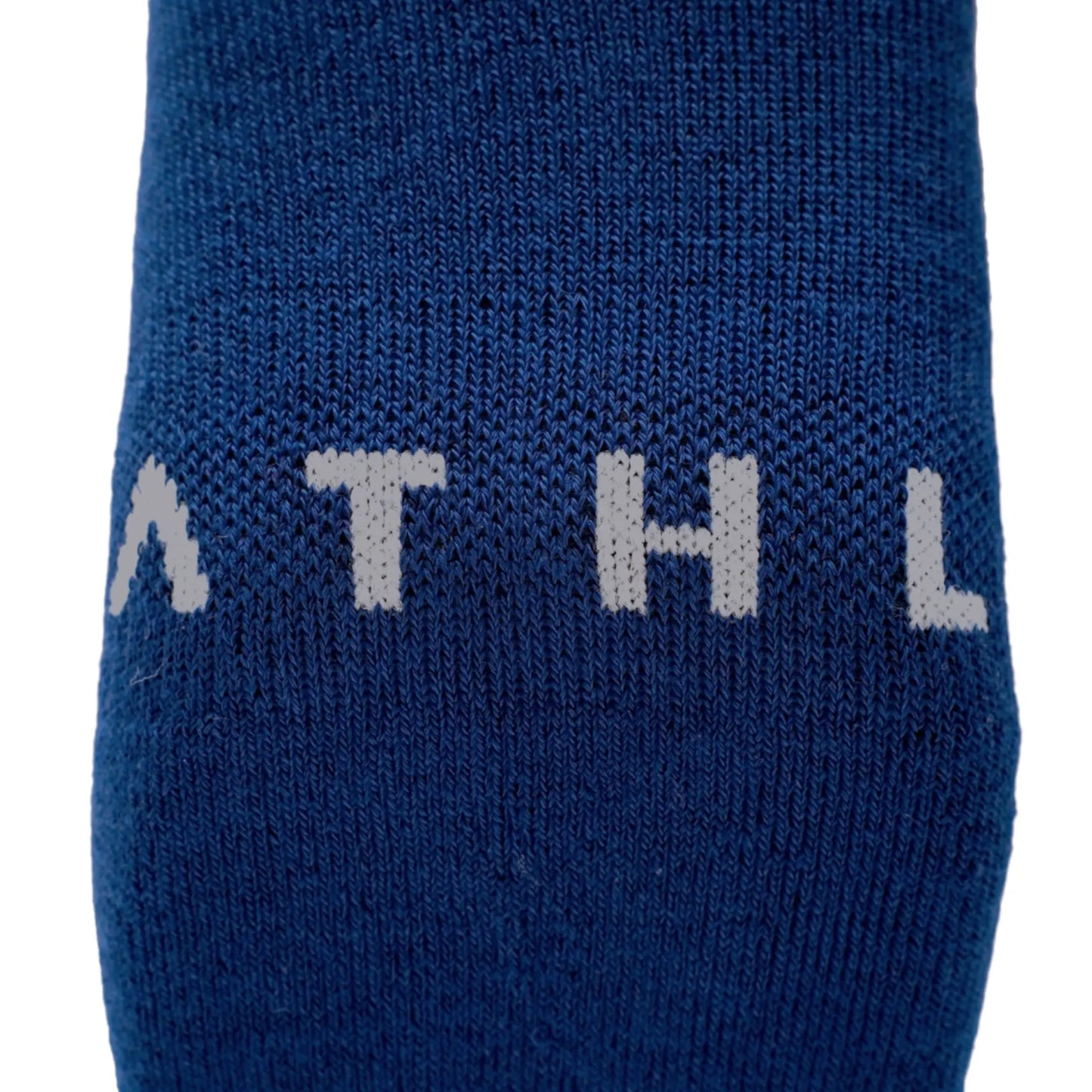 Close up stich line with logo - blue
