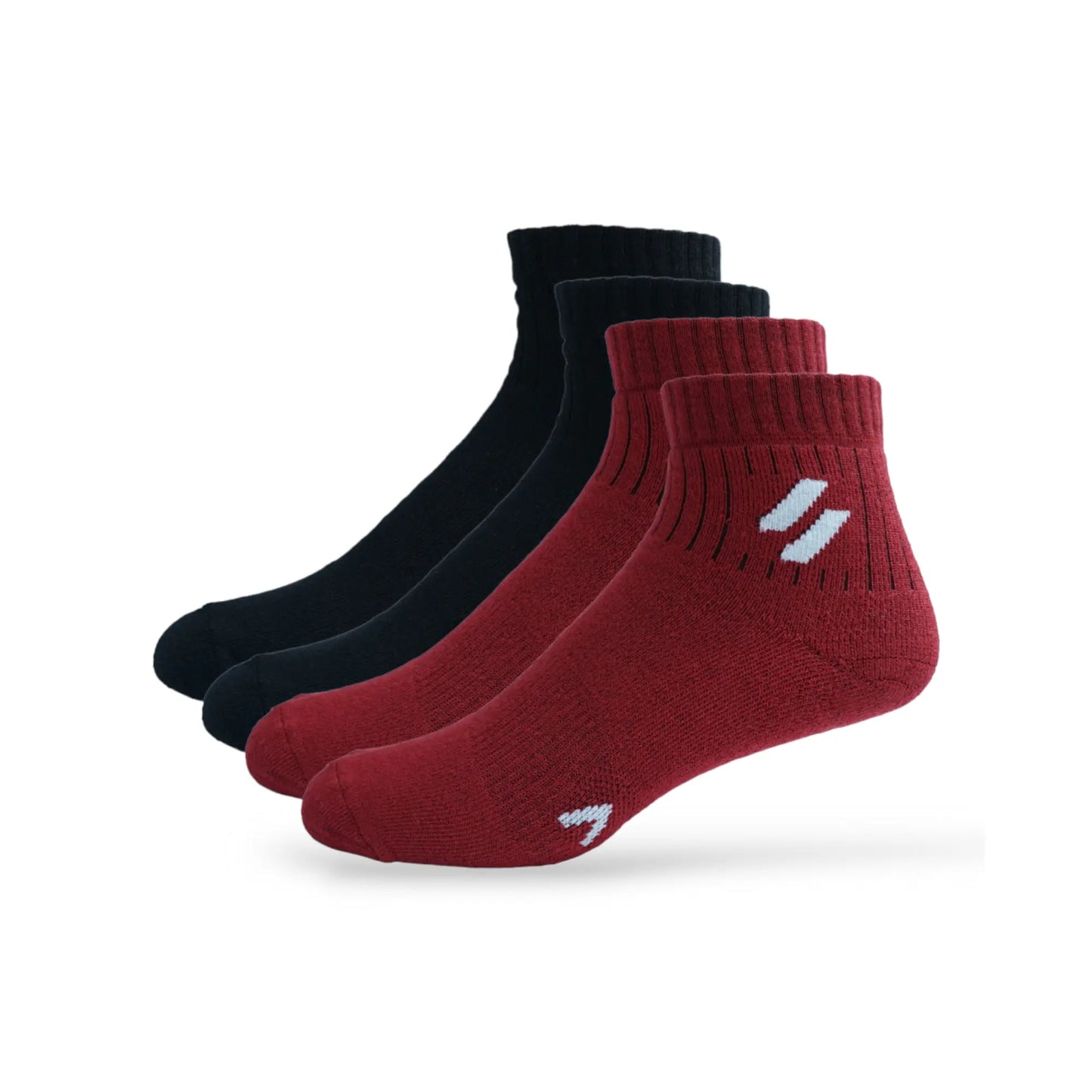 Durable ankle length training socks – black, for men - pack of 4 - red/black
