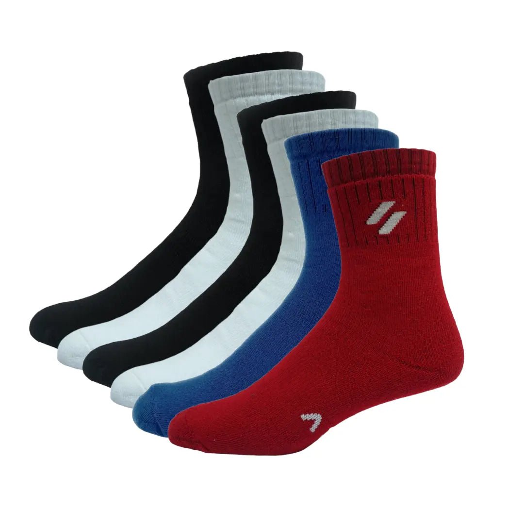 Pack of 6 ATHL multi pack sports socks – cushioned, crew length multi-sport socks for tennis