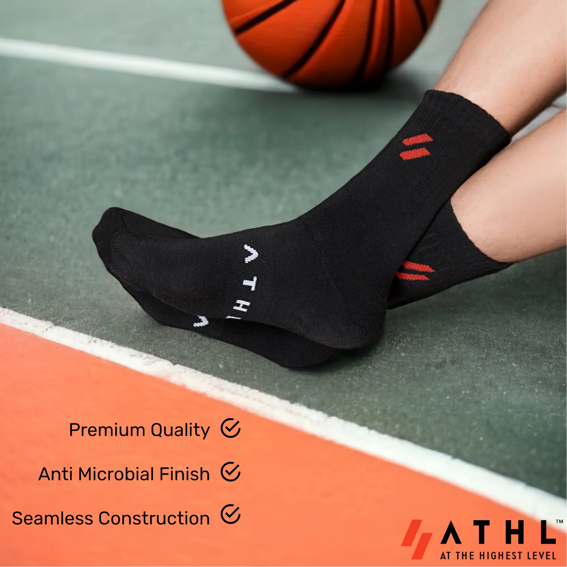 Pack of 6 ATHL black sports socks – perfect fit for training and match play