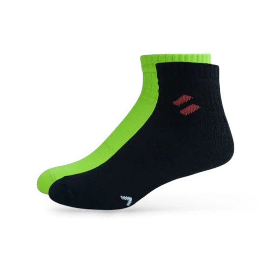 Black ankle sock with green cuff on a white background
